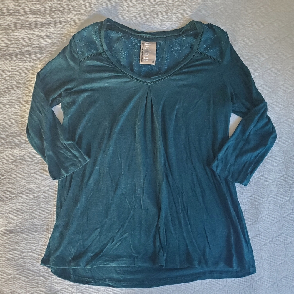 Anthropologie turquoise chiffon knit top teal
